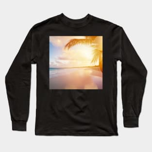 Sunset Palm Trees on The Sandy Beach in Hawaii Long Sleeve T-Shirt